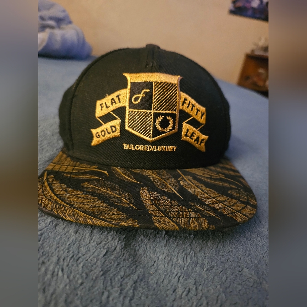 Black and Gold Flat Fifty Leaf Snapback